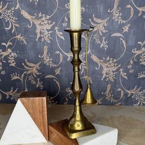 Vintage Brass Colonial Style Taper Candlestick with Attached Snuffer 8 2/3”